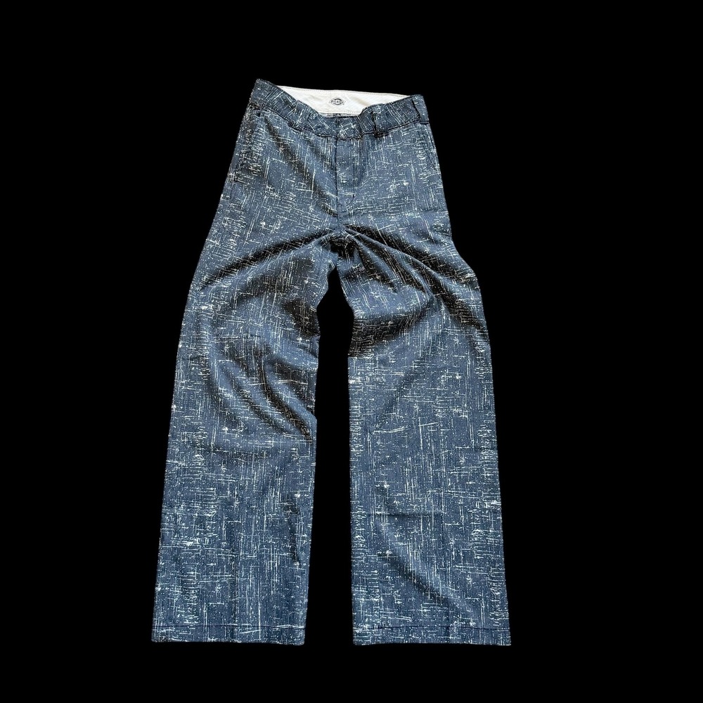 Dickies Women 2R Wide Leg Work Pants Blue White Abstract Grid Print FP901R2A